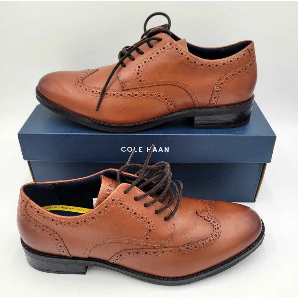 Cole Haan Grand+ Wingtip Oxford Work Shoes British Tan C37330 Men's 13 BoxDmged